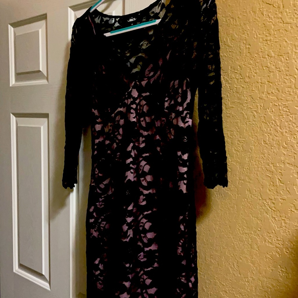 Black lace with pink slip dress